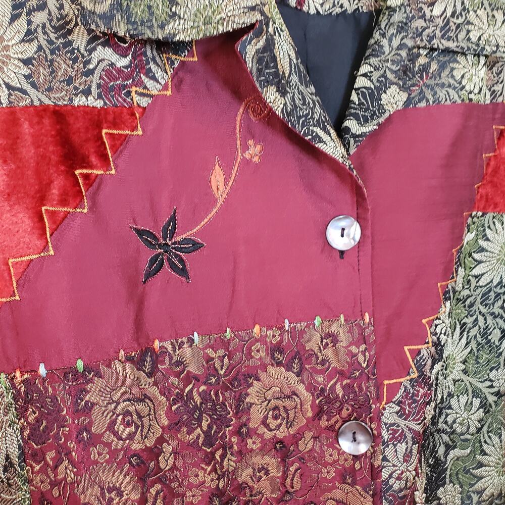 Vintage Boho NWOT TOTO n KO Mixed Media & Print Jacket Velvet Rayon Silk Size 2x - Picture 6 of 10